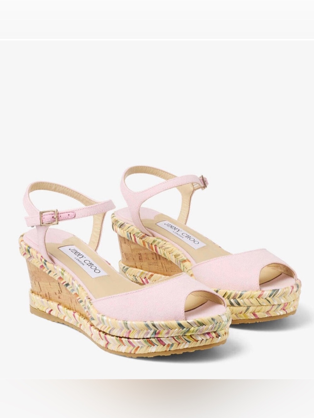 Jimmy Choo Perla 70 Pale Pink Espadrille Wedge Sandals
